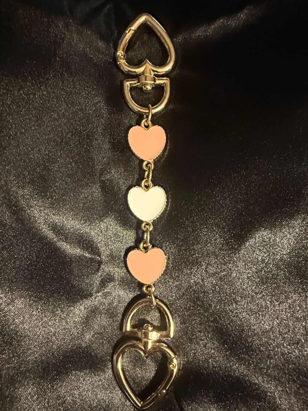 Charm extender Gold Heart Link Pink and White Hearts